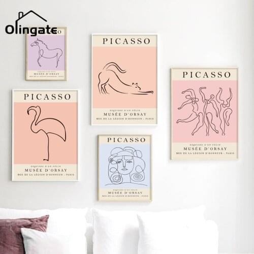 Nordic Posters and Prints Wall Pictures Picasso Matisse Abstract Flamingo Penguin Cat Art One Piece Canvas Painting Home Decor