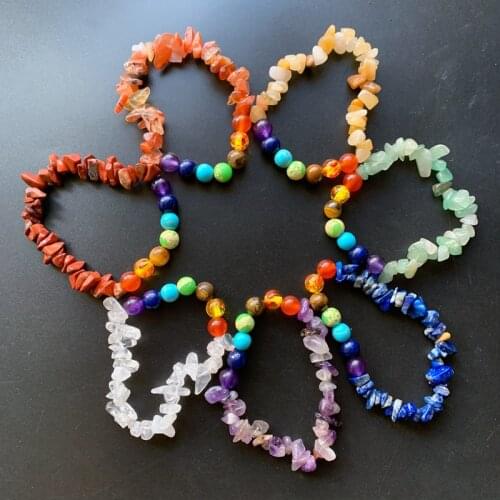Irregular Chip Beads Strand Bracelet Men Women 7 Chakra Stone Beads Bracelets Handmade Energy Healing Bracelet Elastic 1pc