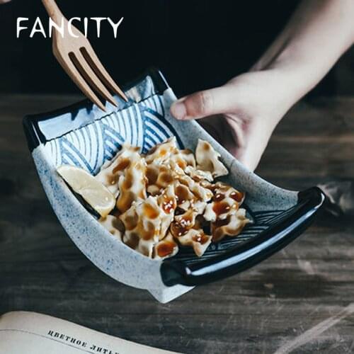 FANCITY Japanese retro Japanese style irregular plate sushi plate sashimi plate cold plate set plate boat plate restaurant