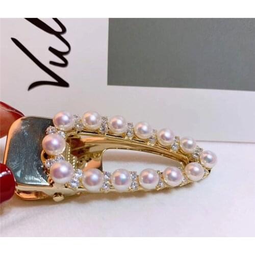 New beautiful fashionable joker contracted natural freshwater cultured white pearls 5-6 mm AA Hairgrips Zircon inlay gift 001
