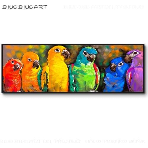 Excellent Painter Hand-painted Lovely Animal Birds Parrot Oil Painting on Canvas Beauty Cute Animals 6 Birds Parrot Oil Painting