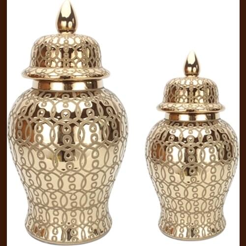 Gilded Ceramic Vases Geometric Texture Art Living Room Decorative Landing Flower Vase Coffee Table Tea Caddy Home Decoration