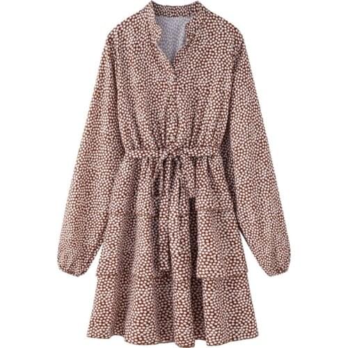 2021 New Clearance Sale Spring Cascading Ruffle Polka Dot Dress Casual Long Sleeve A Line Print Single Breasted Mini Vestidos