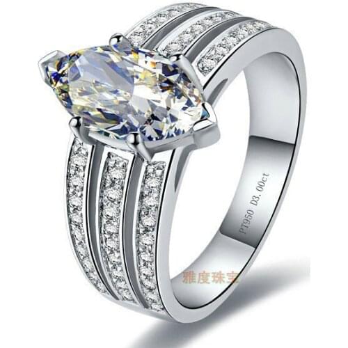 Luxury three-tier 3 CT Sona Synthetic stone engagement rings, sterling silver wedding rings for women