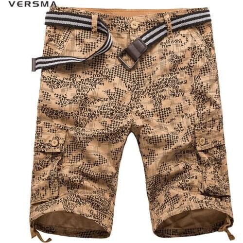 VERSMA Men Khaki Camouflage Shorts for Women Mens Cotton Cargo Shorts Tracksuits Mens Bermuda Masculina Beach Shorts No Belt