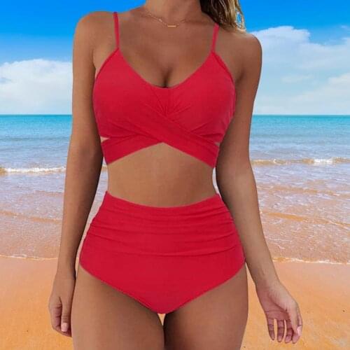 Solid Color Spaghetti Strap Bra Panties Swimsuit High Waist Solid Color Women Spaghetti Strap Bra Panties Bikini Set Swimsuit