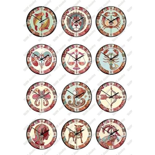 24pcs/lot Glass Cabochons 12mm 16mm 18mm Round Retro Clock Pocket Watch Pattern DIY Jewelry Making Findings & Components T138