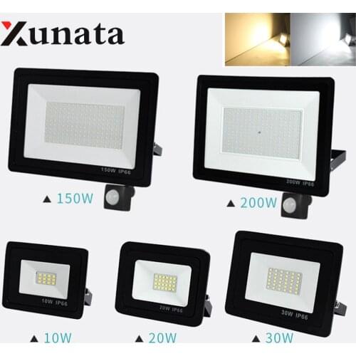 PIR Motion Sensor LED Spotlight 10W 50W 100W 200W High Brightness Outdoor Wall Reflector Lighting IP66 Waterproof Garden Lamp