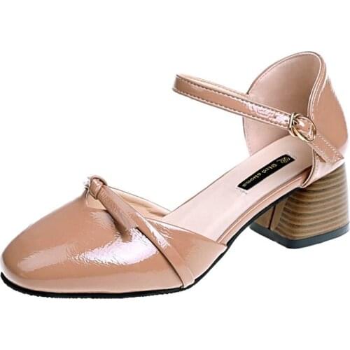 Women Heel Shoes Encircling Shoes Lady Bow Retro Buckle Square Heel Mary Jane Thick Heel Shoes Free Shipping