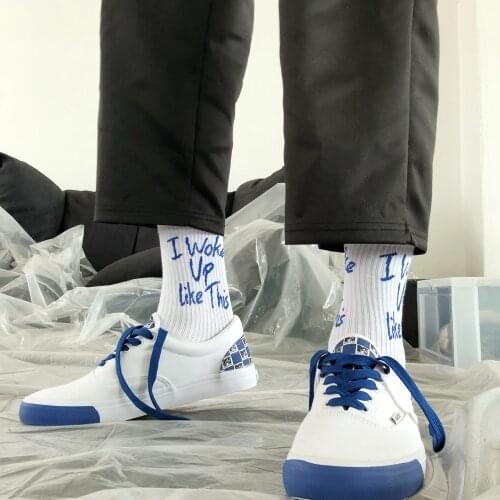 Street Fashion Cotton Adult Crew Socks I Woke Up Like This Neon Fluorescent Green Sox Pop Socket Ulzzang Match with Canvas Shoes