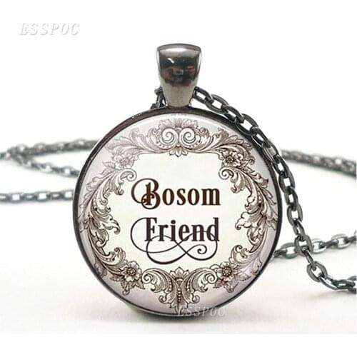 Vintage Friendship Jewelry Letters Bosom Friend Glass Cabochon Chain Necklace Choker for Best Friends Gifts