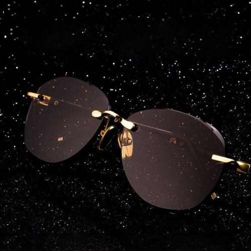 Vintage Glass Rimless Sunglasses Men Women Retro Pilot Sun Glasses Male Crystal Stone Lens Sunglass Brown Glasses Goggles Oculos