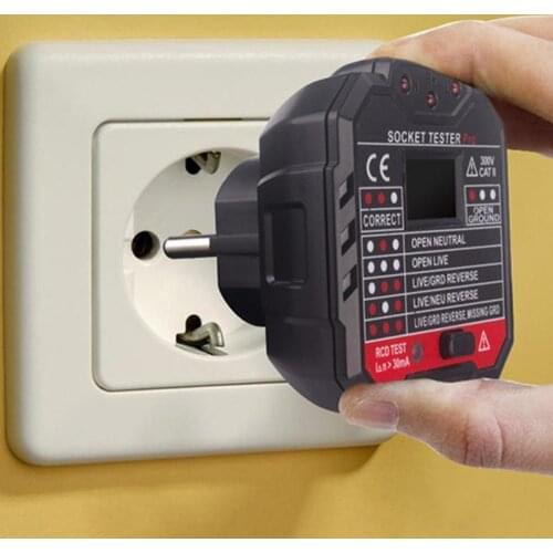 Outlet Tester Socket Tester For HT106B HT106D Socket With Voltage Display EU UK Plug Ground Live Zero Line Breaker Finder