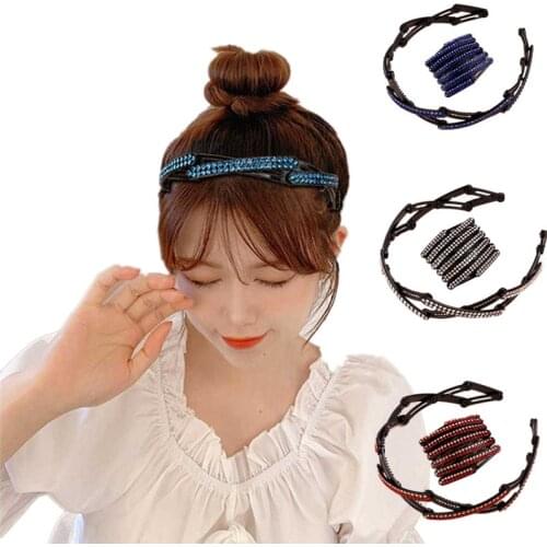 Women Foldable Headband Rhinestone Hair Hoop Outdoor Portable Anti-skid Headwear Korean Hair Band Crystal Hair Accessories