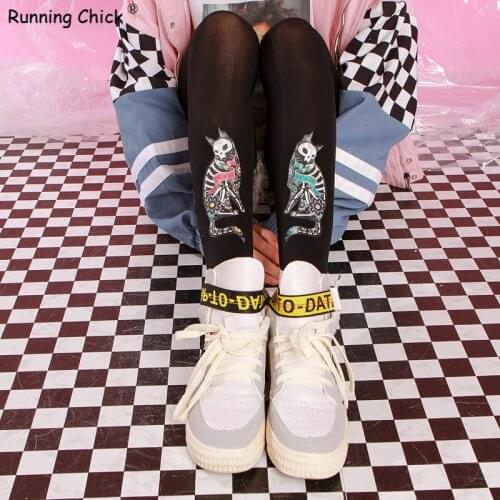 RUNNING CHICK Cool Totem Bone Print Women Pantyhose Wholelsales