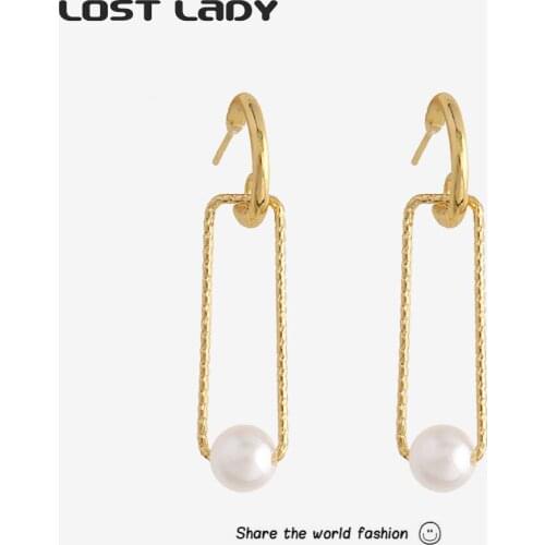 Lost Lady Hollow Geometric Simulated Pearl Pendant Earrings Statement Fashion Women Earrings Simple Jewelry Party Gifts