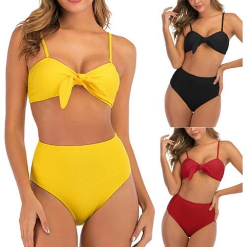 Womens Bikini Sling Solid Color High Waist Split Swimsuit Womens Swimwear