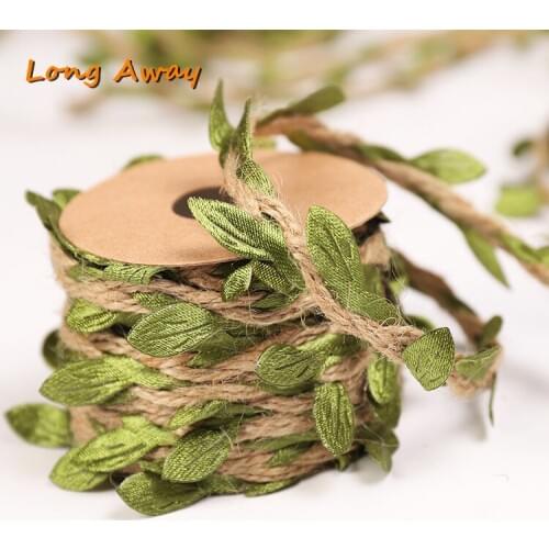 1.5CM*5M Simulation Green Leaves Weaving Hemp Rope DIY Wedding Birthday Wedding Decoration Rattan Gift Bouquet Packaging Rope