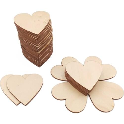 100PCS 50mm Wood Heart Cutouts Wood Heart Slices Embellishments Ornaments for Wedding, Valentine, DIY Supplies