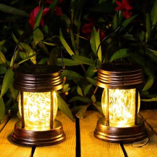2 Pack Hanging Solar Light Outdoor Solar Lantern Lamp with Handle Retro Solar Light For Table Garden Patio Yard Pathway Walkway