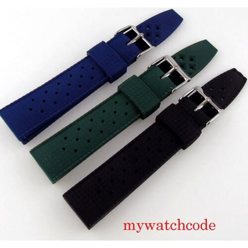 20mm or 22mm Width Rubber Watch Strap Black/Green/Blue Color Pin Buckle Wristwatch Parts
