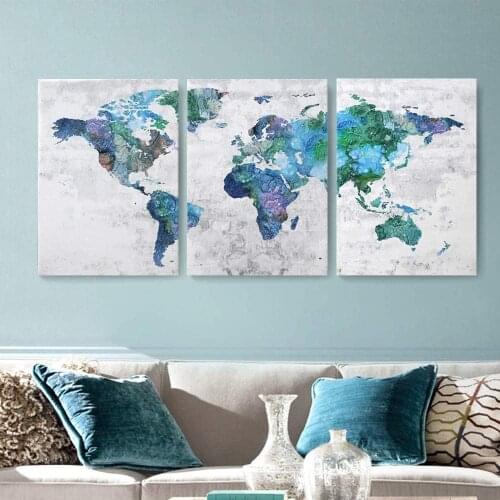 3 Piece Nordic diamond painting cross stitch Blue world map DIY full square round Diamond Embroidery mosaic Bedroom decoration