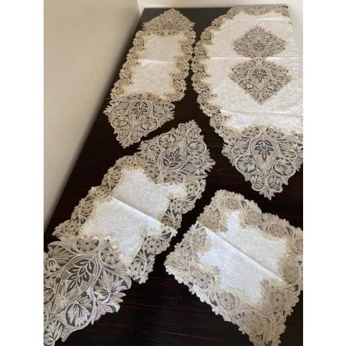 5 Parça Fransız Dantelli Kadife Salon Takımı