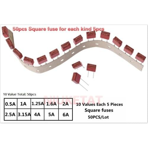50pcs Square fuse for each kind 5pcs 0.5A/1A/1.25A/1.6A/2A/2.5A/3.15A/4A/5A/6.3A 250V 392 Square plastic fuse LCD TV power board