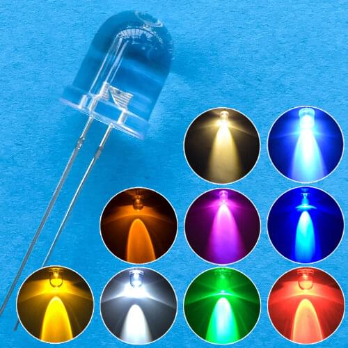 50pcs 10mm Round Top Ultra Super Bright Emitting Diode LED White Red Green Blue Yellow UV Pink Orange Dome Light Diode Lamp Bulb