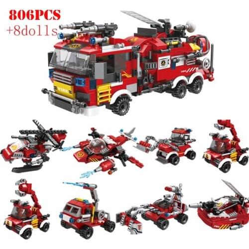 806+Pcs High-tech Fire Truck Building Blocks City Firefighting Sation Fireman Figures Construction Bricks Kids Educational Toys