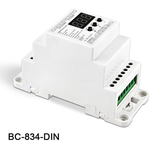BC-834-DIN New DIN Rail DC12 24V 6A*4CH output 4CH Constant voltage DMX512/1990 Decoder controller for led strip light lamp
