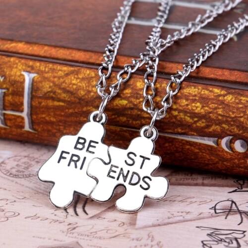 Bespmosp 2PCS Fashion Puzzle Best Friends BFF Pendant Necklace Women Men Gift Friendship Choker Charm Chain Jewelry Fashion Hot
