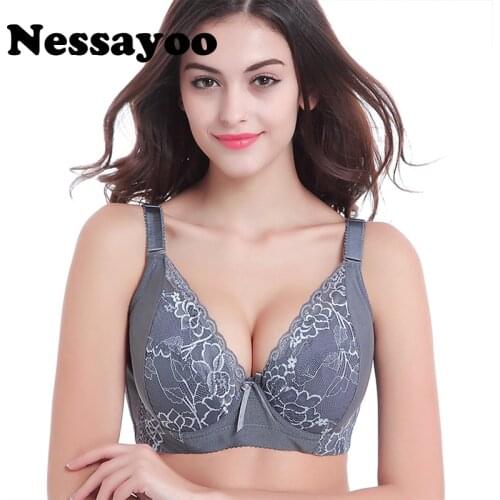 Nessayoo sexy push up lace wide sheer bras XXX big size bra brasiere femme comfortable large size cotton underwear lingerie D E