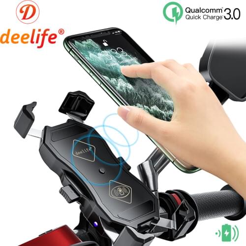 Deelife Motorbike Motorcycle Cell Phone X-Grip Holder for Moto Motor Mobile Smartphone Waterproof USB QC 3.0 Qi Wireless Charger