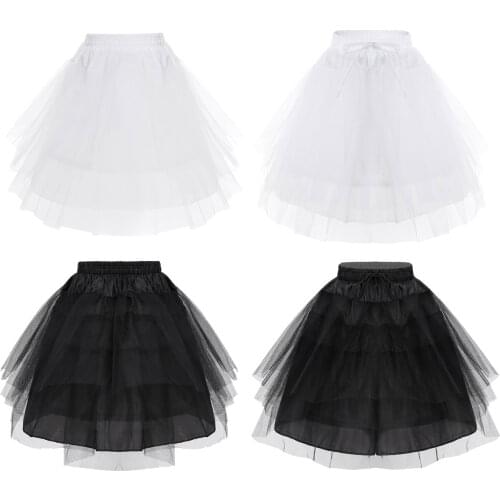 Kids Girls Petticoat Skirt Hoopless 3 Layer Net Fluffy Petticoat Underskirt Crinoline Slip For Wedding Party Flower Girl Dresses