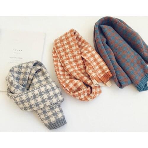 Kids Scarf 2020 New Autumn and Winter Color-blocking Plaid Childrens Knitted Scarf Warm Woolen Scarf for Boys and Girls