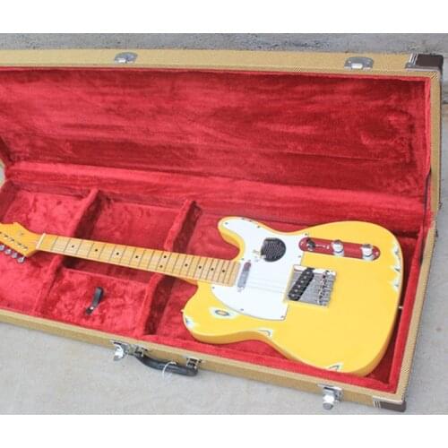 Suitcase yellow body electric guitar and yellow neck, White Pickguard, provide customized, free delivery
