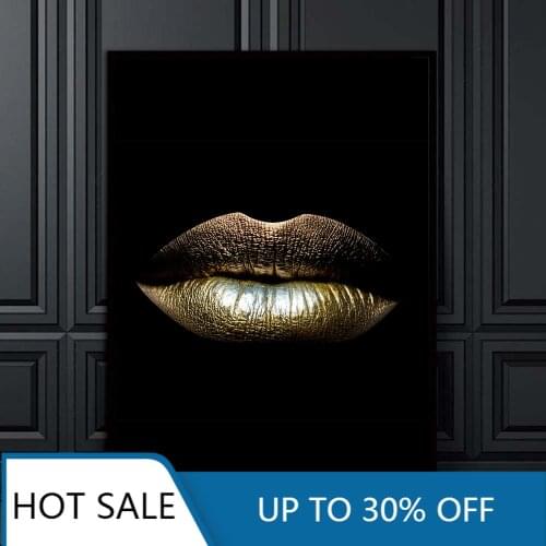 Canvas Nordic Painting Prints Gold Lips Gradient Sexy Home Decor Posters Wall Artwork Modern Bedroom Scandinavian Pictures