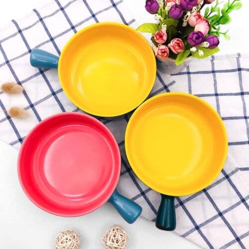 6 Inch Nordic Ceramic Bakeware,Two-color Soup Plate,Single Handle Bakeware,Decor Tableware,8 Color