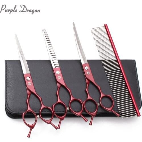 Suit 6.5" 7" 440C Dog Grooming Comb Straight Scissors Thinning Shears UP Curved Shears Animal Shears Pet Scissors Add Bag Z3009