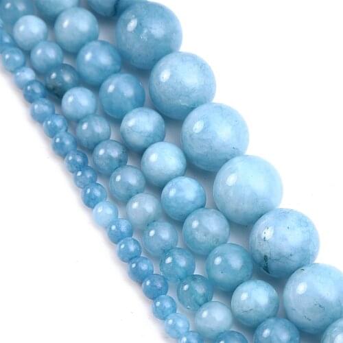 4 6 8 10 12mm Natural Stone Aquamarines Round Loose Beads for Jewelry Making DIY Bracelet Accessories