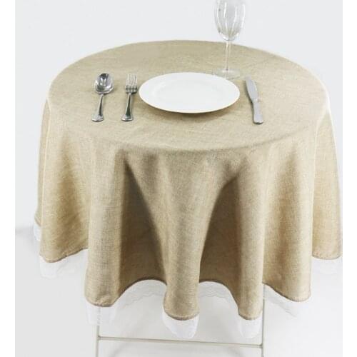 1 pc Round Khaki/Gray Lace Tablecloth Dining Table Cover Cloth Home Hotel Textile For Christmas Wedding Event Hotel Decor