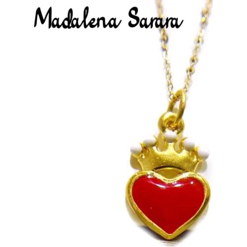 MADALENA SARARA Pure Gold Heart Crown Pendant 18k Pure Gold Chain Necklace Small Clavicle Chain Necklace
