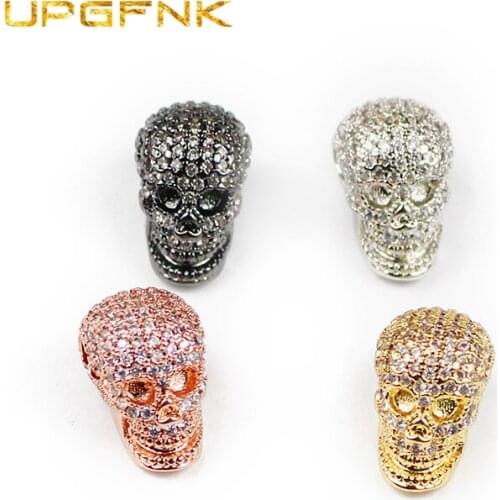 UPGFNK White Zircon Skull Pendant Copper Spacer bead Micro Pave CZ Loose beads Jewelry making bracelet DIY Accessories wholesale