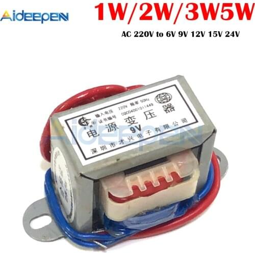 AC 6V 9V 12V 15V 24V Output Voltage 1W 2W 3W 5W EI Copper Core Input 220V 50Hz~60Hz Single Voltage Copper Power Transformer
