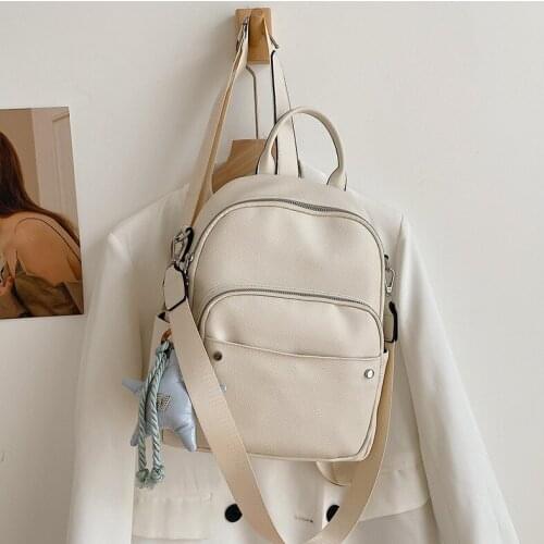 CGCBAG 2021 Fashion Simple Backpack Women Korean Style Solid PU Leather School Bag For Teenager Vintage High Quality Backpack