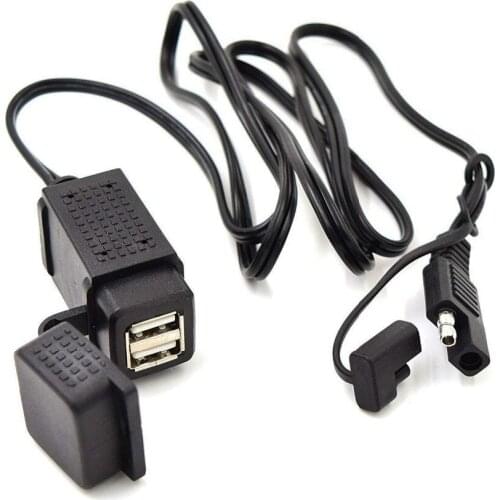 Motorcycle Flexible Mounting Waterproof 12-24V 3.1A SAE to Dual USB Charger Adapter for Smart Phones GPS GoPro