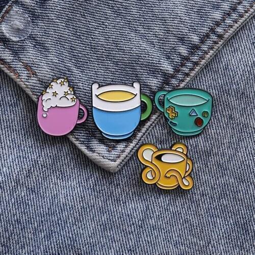 Cartoon Adventure Comics Character Mug Enamel Pin Boy Dog Princess Coffee Cups Badge Bag Clothes Jewelry Gifts for kids friends