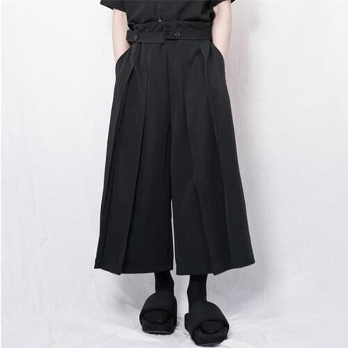 2021 mens casual pants wide leg pants skirt pants pleated pants super loose dark popular nine point pants