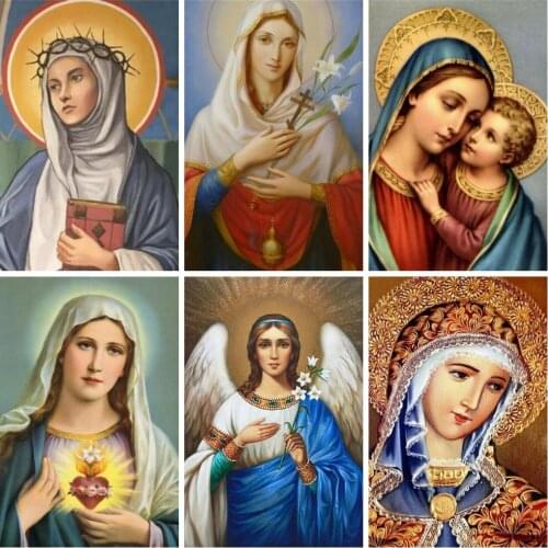 Huacan Diamond Mosaic Virgin Mary Cross Embroidery Kit 5D Full Diamond Painting Religion Modular Pictures Home Decoration